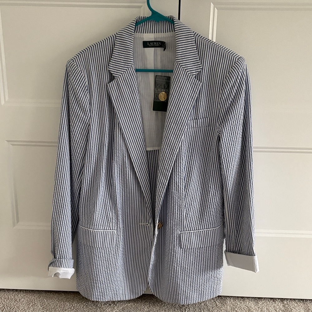 Lauren Ralph Lauren Navy and White Pinstripe Blazer
